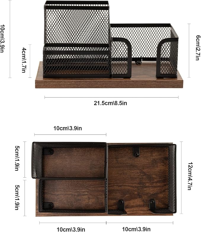 Antique Wood & Mesh Pen Holder Office Supplies Caddy, Storage Baskets - Image 6