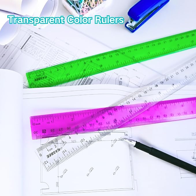 12 Inch Clear Ruler, Kids Ruler, School Ruler, Colored Plastic Rulers, in and cm - Image 4