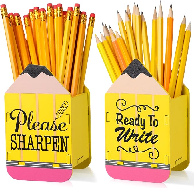 DoubleFill 2 Pcs Pencil Shaped Holder Sharp Dull Holder Wooden Dispenser Pencil by DoubleFill