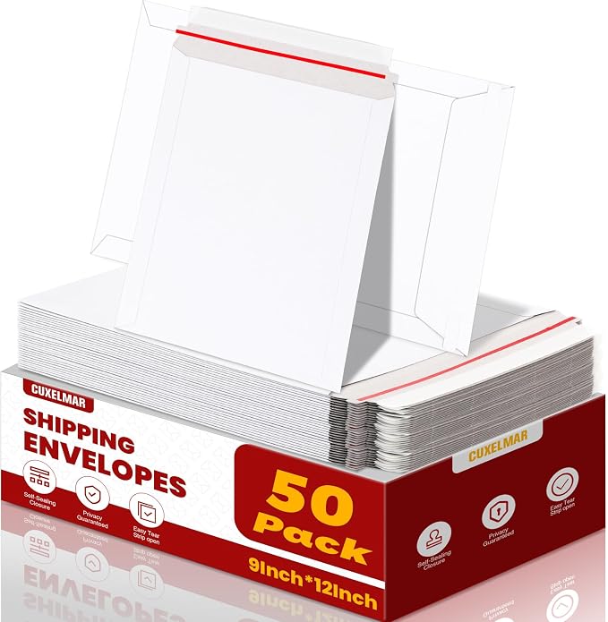 50 Pack 9X12 Inch Rigid Stay Flat Mailers, Self Seal Lightweight Cardboard by Unknown