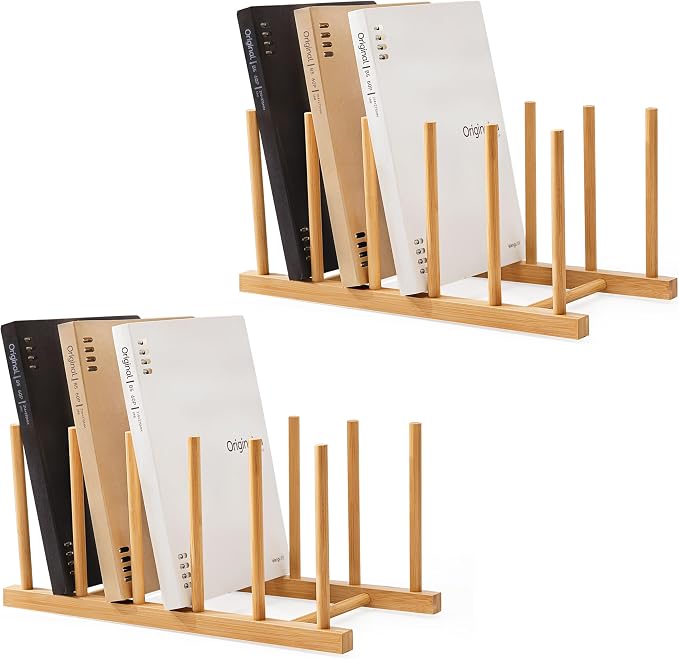 HBlife Desk File Organizer 5 Section Upright File Sorter, 2 Pack Bamboo File by HBlife