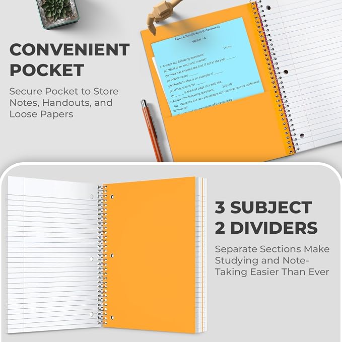 Rosmonde 720 Packs 3 Subject Notebooks, Spiral Notebook Bulk, College Ruled - Image 3