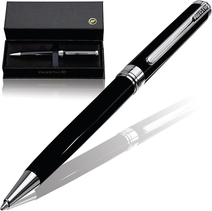 Customized Black & Silver Luxury ballpoint pen (Made In USA) fancy gift set for women, Chrome Finish, Professional executive pen gift set for men (Lux Custom-BallPoint Black-Silver)-DeskLoop Office