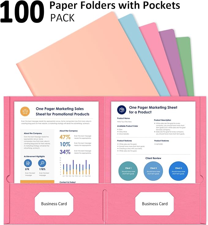 HABGP Two Pocket Folders, 100 Pack 2 Pocket Folders Fit Letter Size Paper - Image 4
