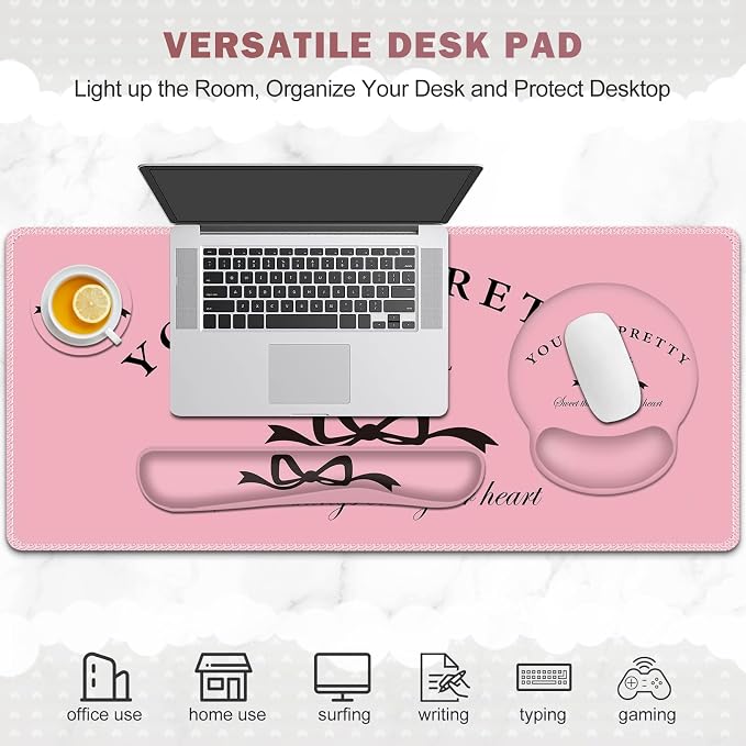 Gaming Mouse Pad, Large Desk Mat, Cute Desk Pad Protector, 4in1 XXL Mousepad + - Image 8