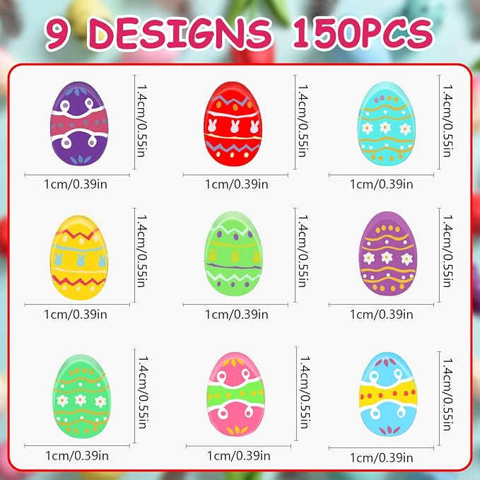 JUNEBRUSHS 150 Pcs Easter Egg Erasers Bulk, 9 Styles Mini Cute Rubber Erasers - Image 2