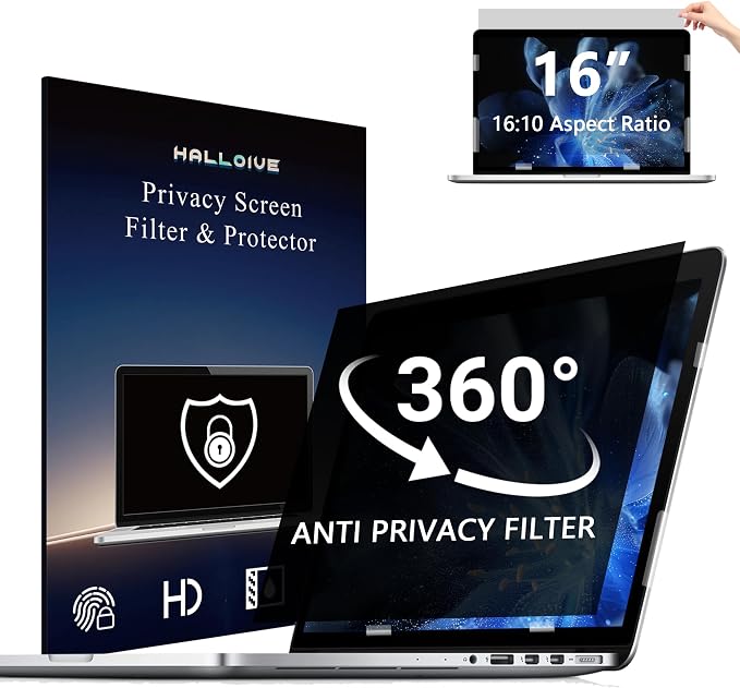 4-Way Laptop Privacy Screen Shield 16 Inch 16:10 Aspect, Removable 360° Privacy by Halloive