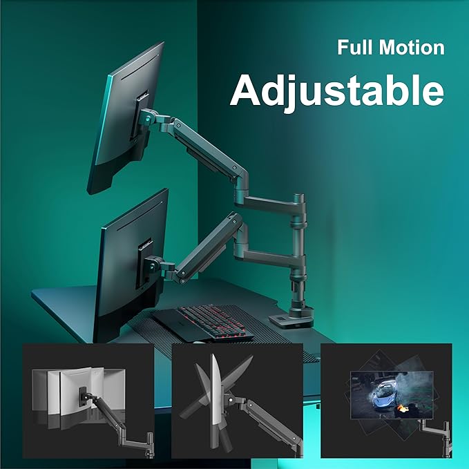 WALI Dual Monitor Arm for 17''-49'' Curved Screens, Ultrawide Monitor Mount for Desk, Heavy Duty Monitor Stand Holds up to 44lbs Each Arm, Max 100x100mm Mounting Holes (GSDM002XL), Black-DeskLoop Office