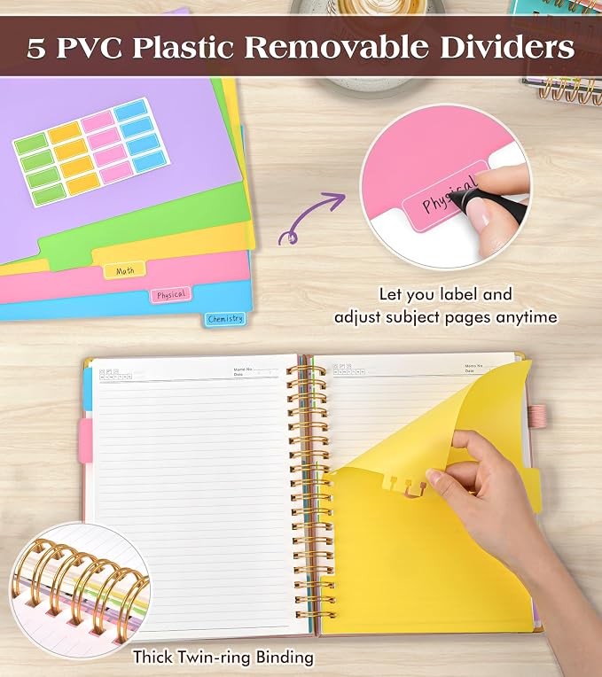 Spiral Notebook Journal with Removable Dividers Tabs, 300 Pages Hardcover - Image 3