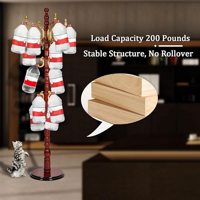 Coat Racks Free Standing with 14 Hooks, Natural Wood Coat Rack with Solid Round Base, Adjustable Height Coat Racks, Easy Assembly for Hallway, Bedroom and Office (Begonia color)-DeskLoop Office