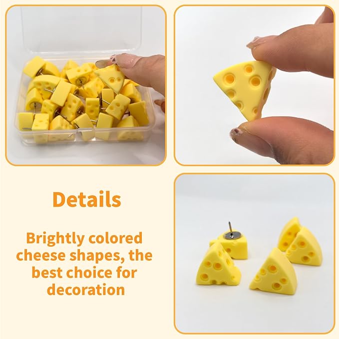 Cute Push Pins - 30Pcs Cheese-Shaped Decorative Fun Push Pins Thumb Tacks - Image 5