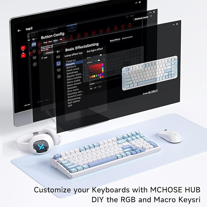 G98 PRO Wireless Gaming Keyboard, Tri-Mode Connection Mechanical Keyboard, Hot Swappable Custom Gasket Structure, Pre-lubed Linear Switches, Double Shot PBT Keycaps, RGB LED Backlit, Blue&White-DeskLoop Office