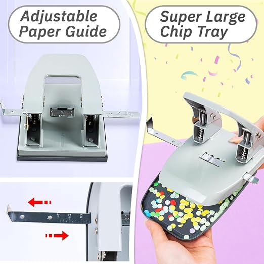 Hole Punches, 2 Hole Punch, Adjustable Two Hole Punch, Heavy Duty 2-Hole Punches - Image 4