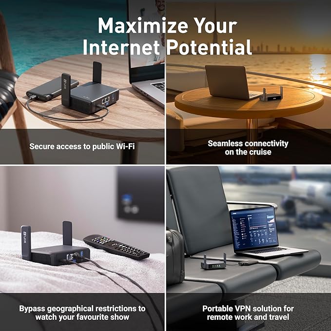 GL.iNet GL-BE3600 (Slate 7) Portable Travel Router, Pocket Dual-Band Wi-Fi 7, 2.5G Router, Portable VPN Routers WiFi for Travel, Public Computer Routers, Business Trip, Moblie/RV/Cruise/Plane-DeskLoop Office