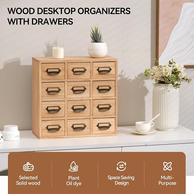 KIRIGEN Wood Drawer Organizer Desktop Storage Cabinet Box Drawers - Image 4