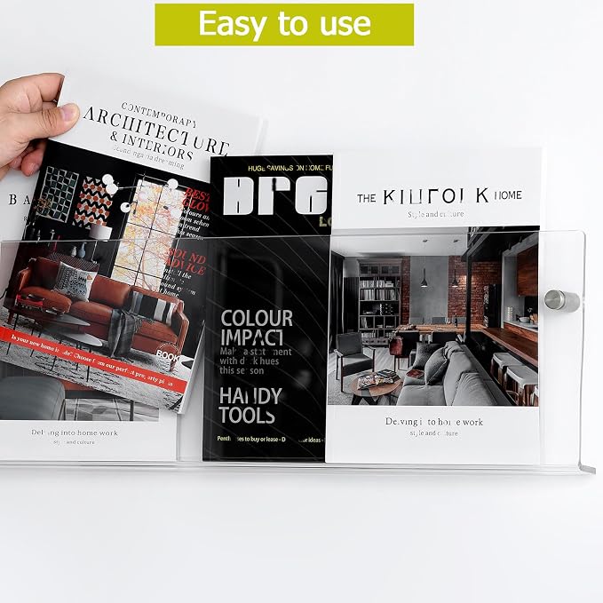 2 Pack Clear Acrylic Magazine Holder, Wall Mount Hanging Bookshelf Literature - Image 3