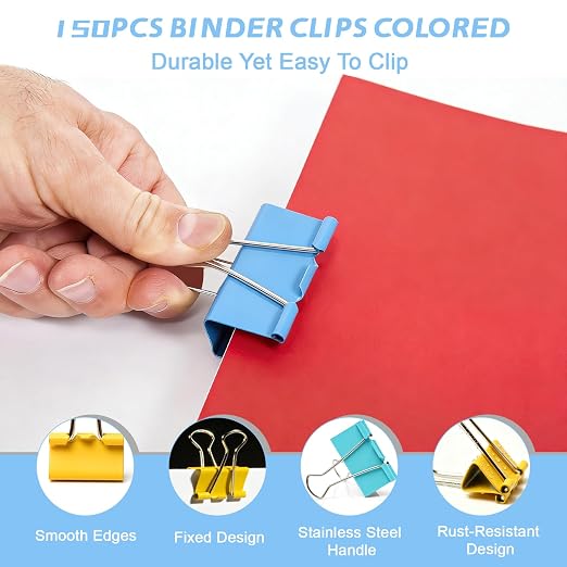 150pcs Binder Clips 1.25 Inches Medium Colored Binder Office Clamps Colored - Image 2