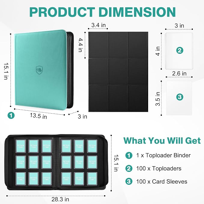 Toploader Binder, Holds 360 Toploaders, 100 Toploaders INCLUDED, 9-Pocket PU - Image 2