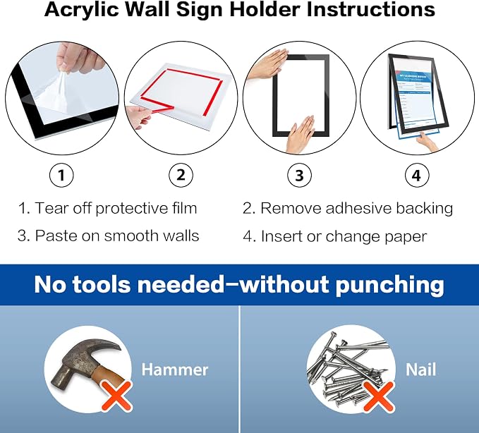 8.5" x 11" Acrylic Sign Holder Wall Mount, Self Adhesive Magnetic Display Frame - Image 8