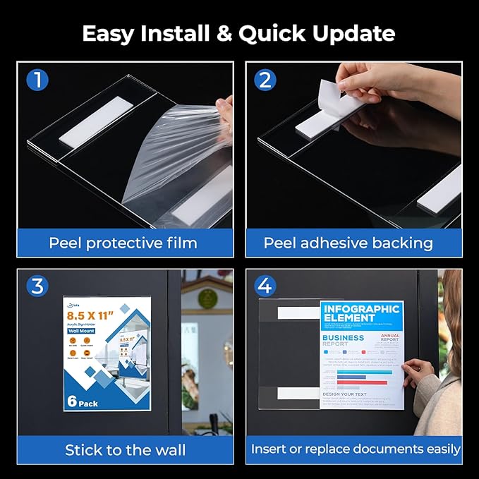 Dynta 6 Pack Acrylic Sign Holder 8.5 x 11 Wall Mount, Vertical Fly Holder - Image 6
