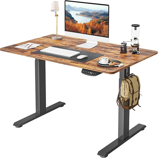 FEZIBO One-Piece Standing Desk Adjustable Height Stand up Home Office Desk, 40x24 Inch Electric Standing Computer Desk, with 4 Memory Presets, Fixable casters, Rustic Brown-DeskLoop Office
