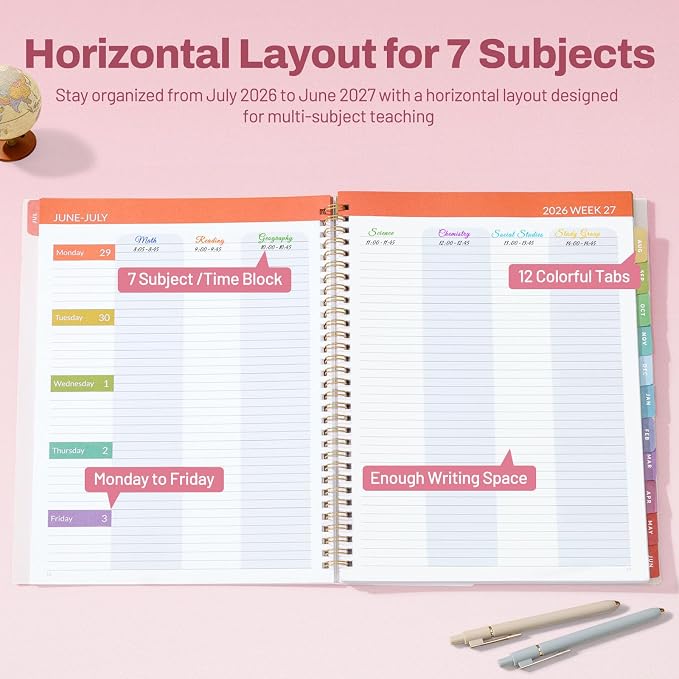 SUNEE Teacher Planner 2026-2027 Academic Year, 7 Periods Lesson Plan Book Jul - Image 2