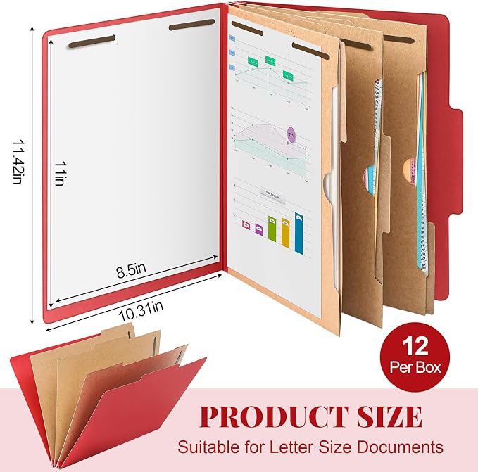 12 Pcs Classification Folders Letter Size 3 Pocket Dividers Employee File Folder - Image 2