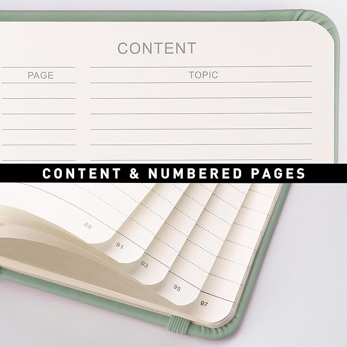 RETTACY Lined Journal Notebook, 192 Numbered Pages, A5 Medium Size (5.7'' x 8.3''), for Men & Women, Journaling, Writing, Work & Office, Leather Hardcover, 100 GSM Thick Paper (Sage Green)-DeskLoop Office