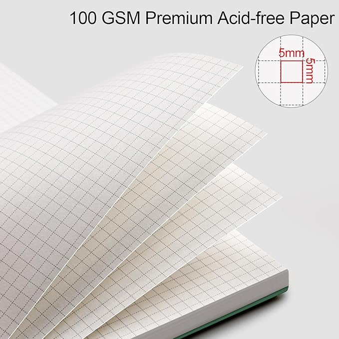 AHGXG Graph Paper Notebook - Spiral Notebook Journal 7.6" x 10", B5 Large Graph Notebook, 140 Pages, 100 gsm Thick Grid Paper, Waterproof Plastic Cover, for School Writing Engineering, Green-DeskLoop Office