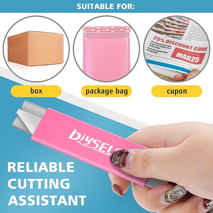 DIYSELF 24 Box Cutter, Utility Knife Retractable, Mini Utility Knife with Single Edge Razor Blades, Small Box Cutters Bulk for Home, Office (Pink)