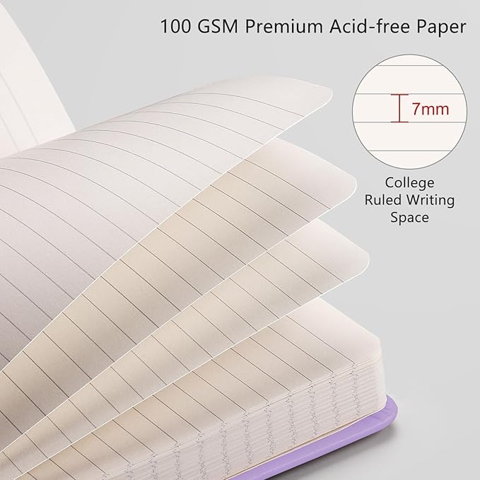 RETTACY Lined Journal Notebook, 2-Pack, 192 Numbered Pages per Pack, A5 Medium Size (5.7'' x 8.3''), for Men & Women, Writing, Work, Leather Hardcover, 100 GSM Thick Paper (Black & Purple)-DeskLoop Office