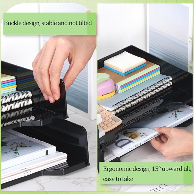 DoubleFill 2 Pcs Stackable Letter Tray Rectangular Plastic Desk Organizer 13 x - Image 6