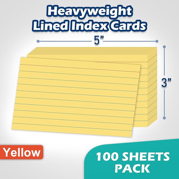 Yellow Lined Index Cards 3x5 Ruled Note Cards 100 Count, 180 gsm Heavy Weight - Image 2