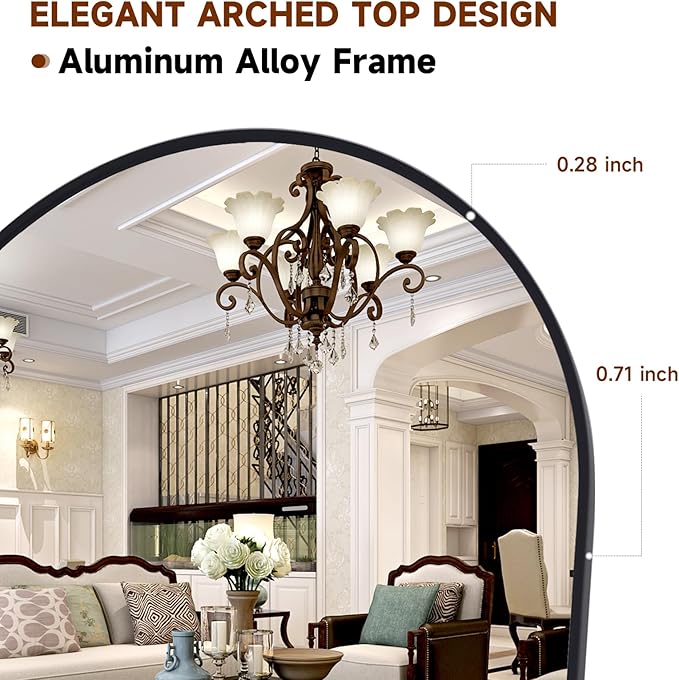 HARRITPURE 58"x18" Arched Full Length Mirror Free Standing Leaning Mirror Hanging Mounted Mirror Aluminum Frame Modern Simple Home Decor for Living Room Bedroom Cloakroom, Black-DeskLoop Office