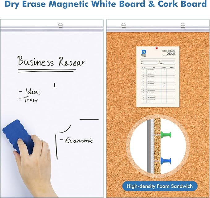 Magnetic White Board and Cork Board Combo, 48 X 36 inches Whiteboard Bulletin - Image 6