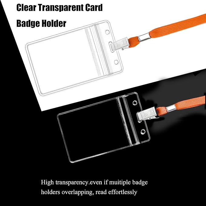 100Pcs Clear Plastic Name Tags Badge ID Card Holders and 100Pcs Black Lanyards - Image 5