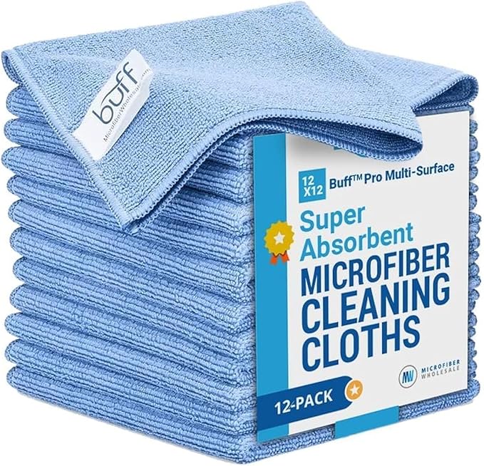 12" x 12" MW Pro Multi-Surface Microfiber Cleaning Cloths | Blue - 12 Pack | Premium Microfiber Towels for Cleaning Glass, Kitchens, Bathrooms, Automotive, Supplies & Products-DeskLoop Office