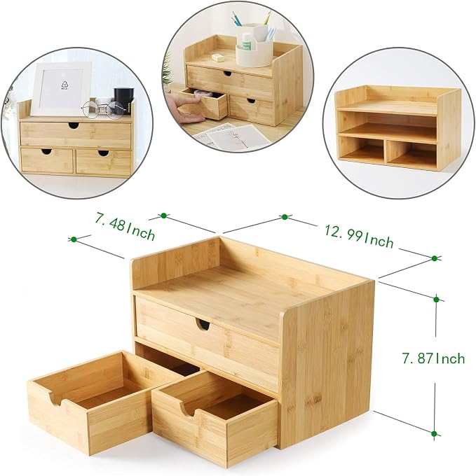 Wisuce Bamboo Desk Drawer Organizer, Desktop Organizer - Image 3
