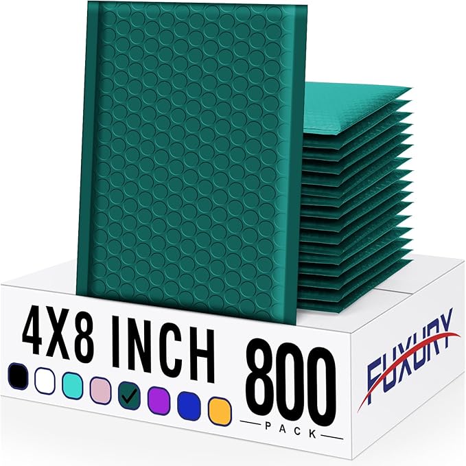 Fuxury Bubble Mailers 4x8" 800 Pack Forest Green Bubble Mailer Bulk Usable Size by Fuxury