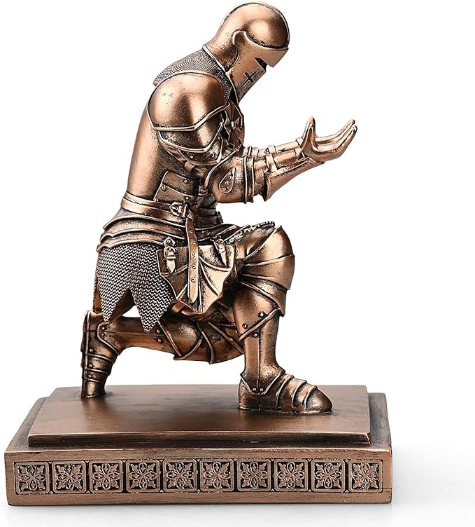 Medieval Armored Warrior Knight Pen Holder Desk Organizers and Accessories Resin Pencil Holder Paperweight as Gift with a Cool Letter Opener for Desk (Copper)-DeskLoop Office
