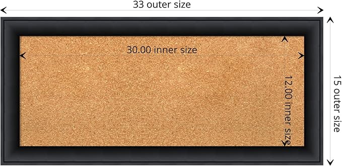 Amanti Art Natural Cork Board for Wall, 15x33 Vision Board with Black Wood Frame, Medium Corkboard Office Decor for Home Organization, Modern Contemporary Corkboard Pinboard to display items for home-DeskLoop Office