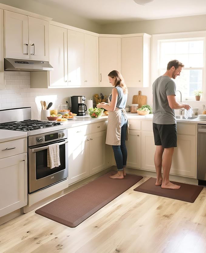 Ophanie Kitchen Mats for Floor, 3/4 Inch Thick Kitchen Rugs, Anti Fatigue Standing Cushioned Mat, Waterproof,Comfort Ergonomic Mat for Office, Home, Sink, 24'' x 70'' Brown Non-Slip Bottom-DeskLoop Office