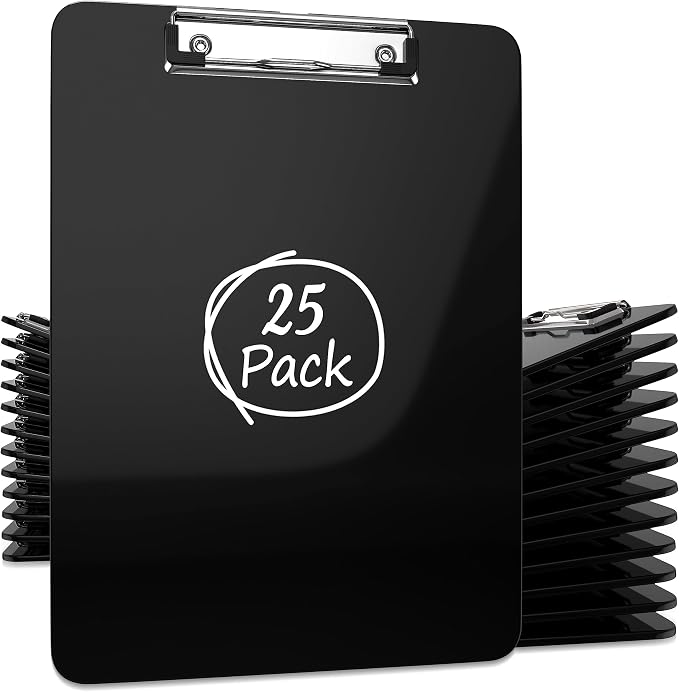 Kiggos 25 Pack Plastic Clipboards Black Clip Boards by Kiggos
