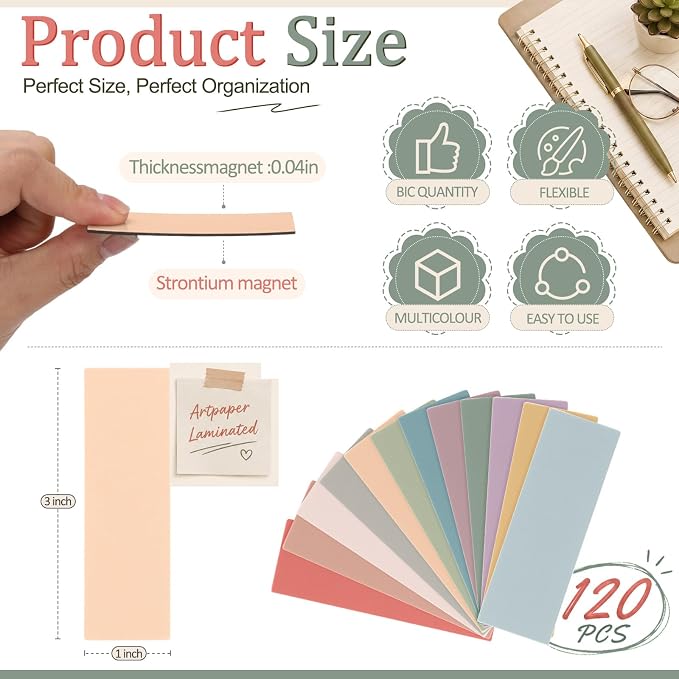 120 Pack Dry Erase Magnetic Labels 3 x 1 Inches 12 Colored Magnetic Dry Erase - Image 2