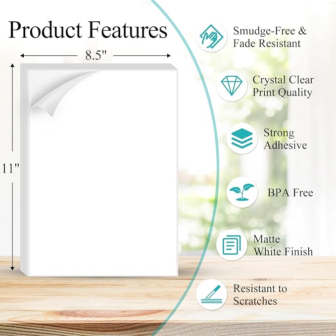 500 Sheets Sticker Paper Matte White, 8.5" x 11" Label Paper for Laser & Inkjet Printer, Full Sheet Label for Shipping Address Mailing-DeskLoop Office