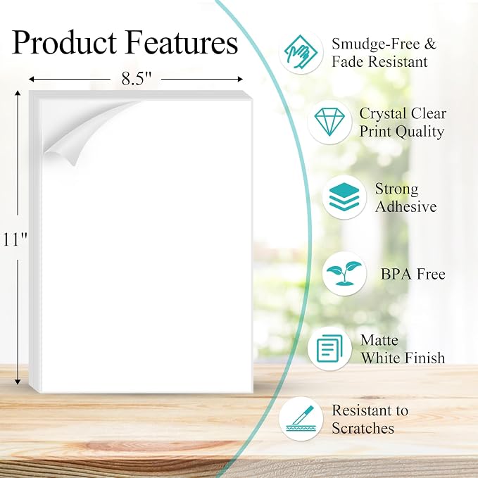 25 Sheets Sticker Paper Matte White, 8.5" x 11" Label Paper - Image 2