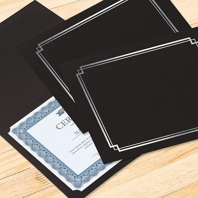 Classic Black & Silver Certificate Folders- Packs 25, Linen Cover 80 lb. Stock - Image 7