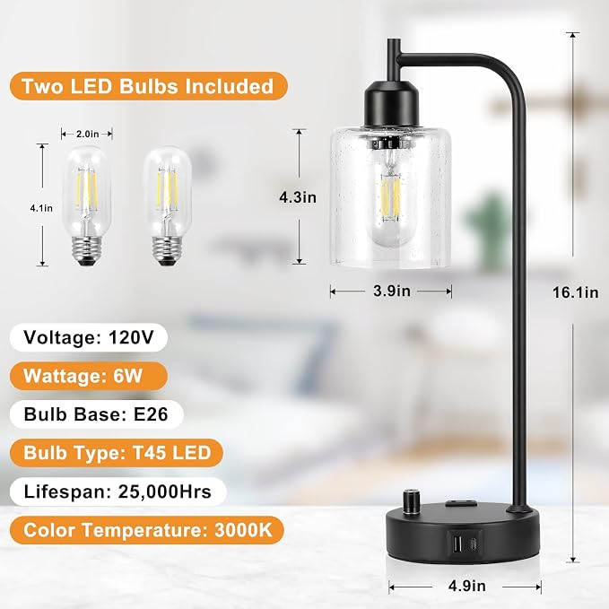 Industrial Table Lamps for Bedrooms Set of 2 - Image 2