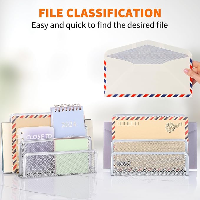 2 Pieces Desk Mail Organizer, Metal Mesh Small File Holders Letter Organizer - Image 4