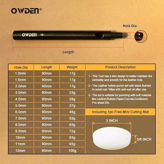 OWDEN Professional 13 Pcs Leather Hole Punch Set 1.0-12MM - Image 2